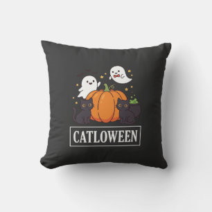 Catloween Funny Halloween Cat Ghost Pumpkin Design Throw Pillow