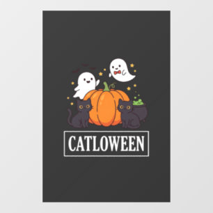 Catloween Funny Halloween Cat Ghost Pumpkin Design Window Cling