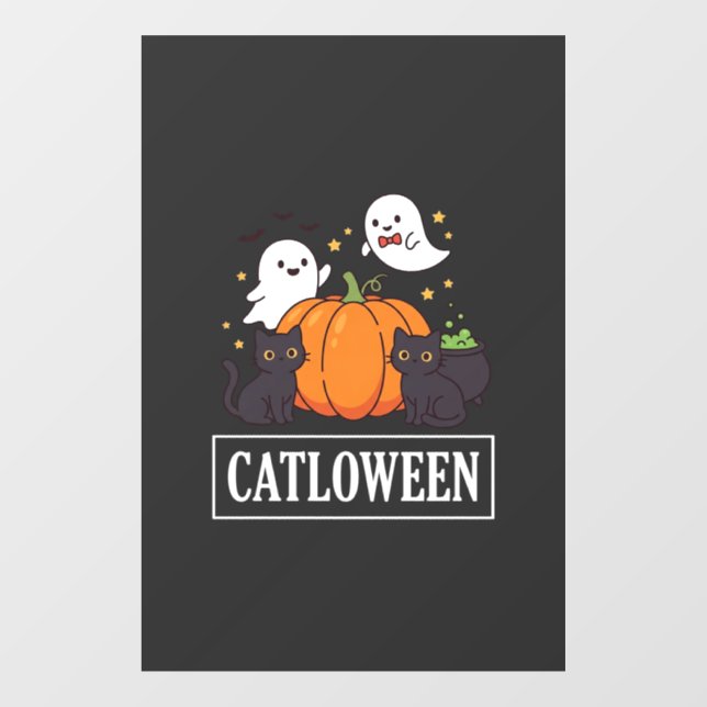 Catloween Funny Halloween Cat Ghost Pumpkin Design Window Cling (Sheet)