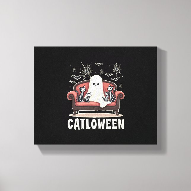 Catloween Ghost Halloween Canvas Print (Front)