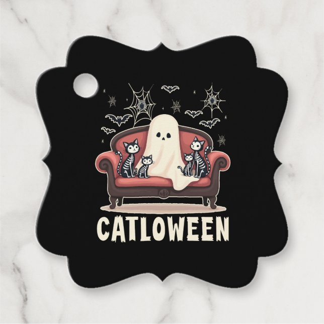 Catloween Ghost Halloween Favour Tags (Front)