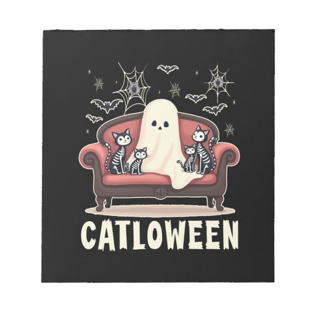 Catloween Ghost Halloween Notepad (Front)
