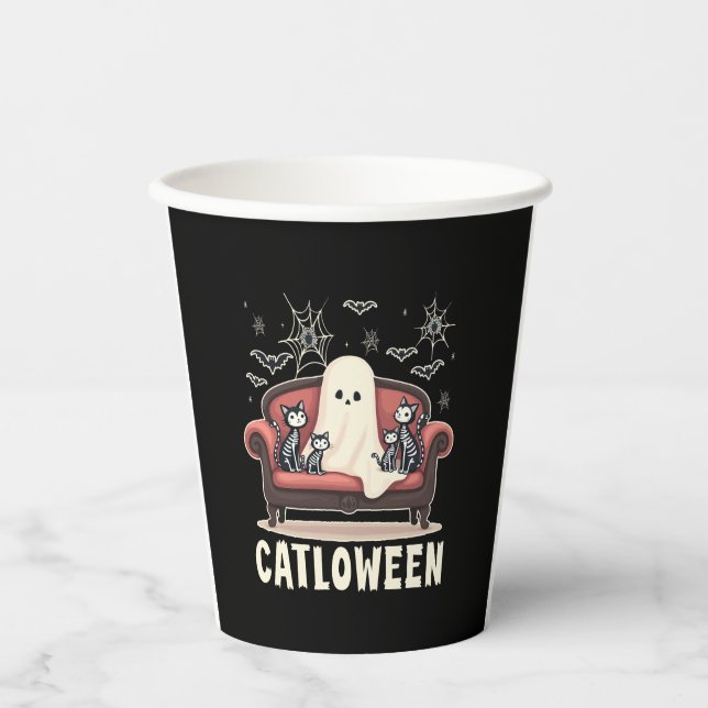 Catloween Ghost Halloween Paper Cups (Front)