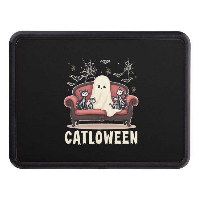 Catloween Ghost Halloween Trailer Hitch Cover (Front)