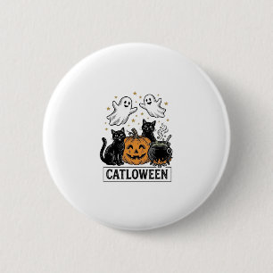 Catloween Vintage Ghost Cat Halloween Shirt Design 2 Inch Round Button