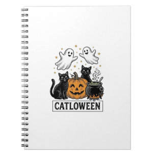 Catloween Vintage Ghost Cat Halloween Shirt Design Notebook