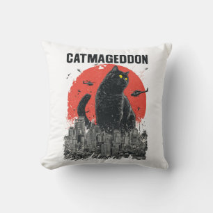 Catmageddon Giant Cat Monster City Kaiju Funny Pet Throw Pillow