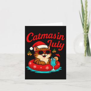 Catmas In July Cat And Santa Hat On Float Christma Card