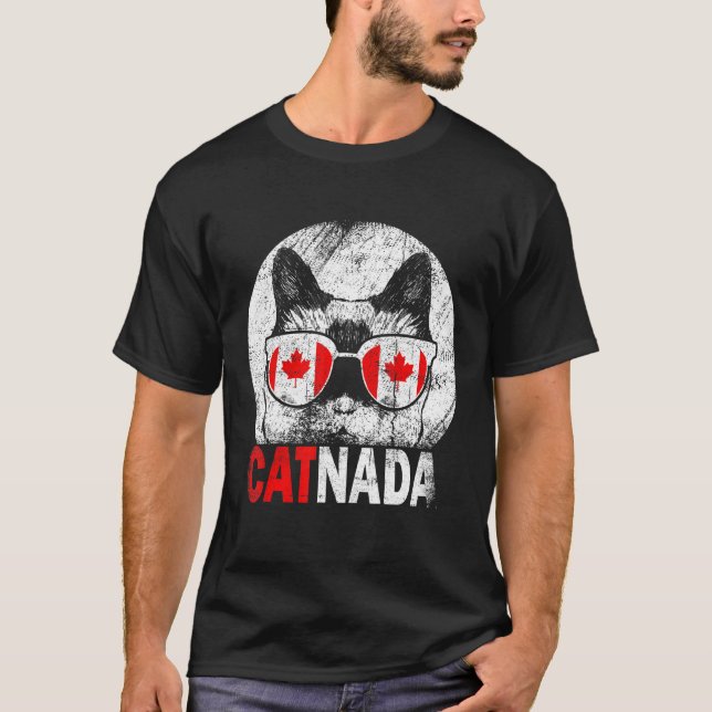 Catnada Canadian Cat Sunglasses Canada Flag T-Shirt (Front)