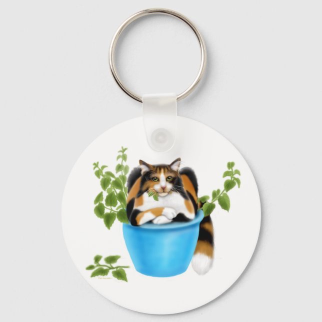 Catnip Chomping Calico Keychain (Front)