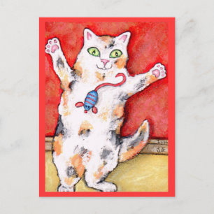 Catnip Crazed Calico Cat Postcard