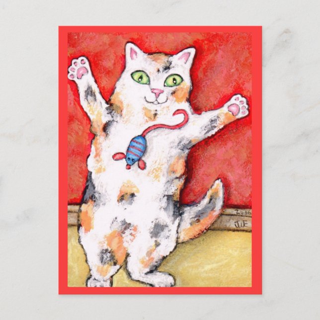Catnip Crazed Calico Cat Postcard (Front)