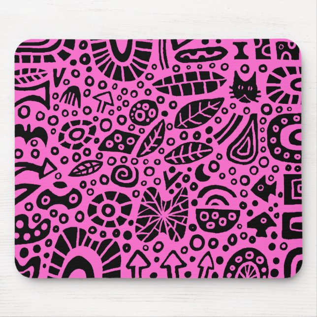 Catnip Dreams - Black on Pink FF66CC Mouse Pad (Front)