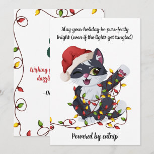 Catnip Powered Tangled String Lights Christmas Holiday Card