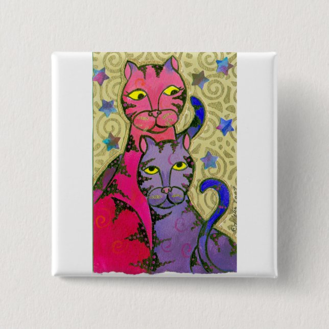 CatNStars 2 Inch Square Button (Front)