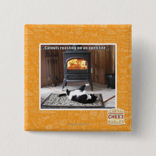 Catnuts roasting 2 inch square button (Front)