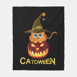 catoween Halloween cat Lovers Gift for Men Women Fleece Blanket