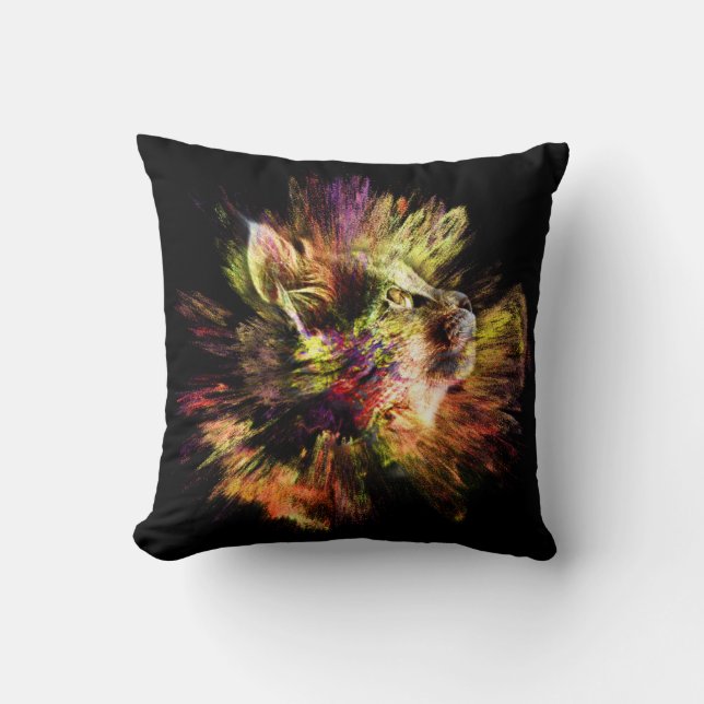 Catplosion Colour explosion with a Kitty Throw Pillow (Front)
