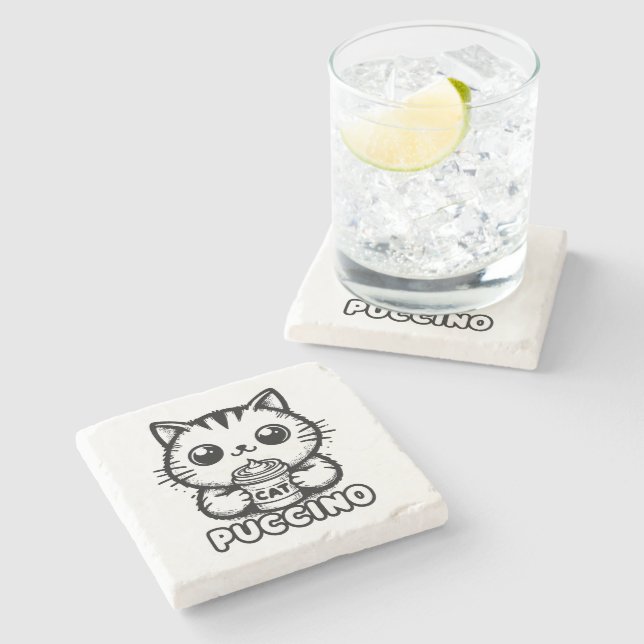 Catpuccino 1 stone coaster (Side)