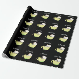 Catpuccino Funny Kitty Cat In Cup Pun Dark BG Wrapping Paper