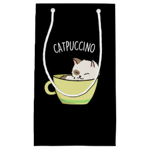 Catpuccino Funny Kitty Cat In Cup Pun Small Gift Bag