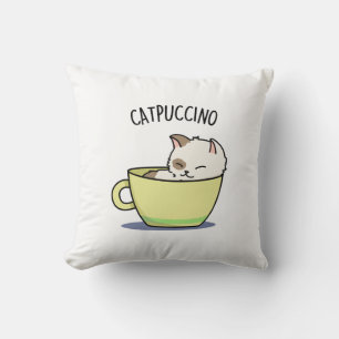 Catpuccino Funny Kitty Cat In Cup Pun Throw Pillow