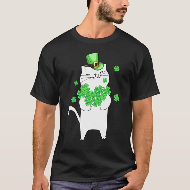Catricks Day Cat  Shamrock  St Patricks Day Lucky T-Shirt (Front)