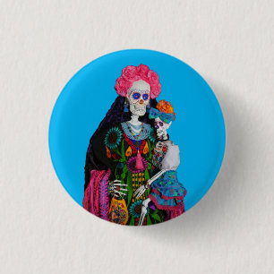 Catrina and Calavera Child Sugar Skull Canvas 1 Inch Round Button