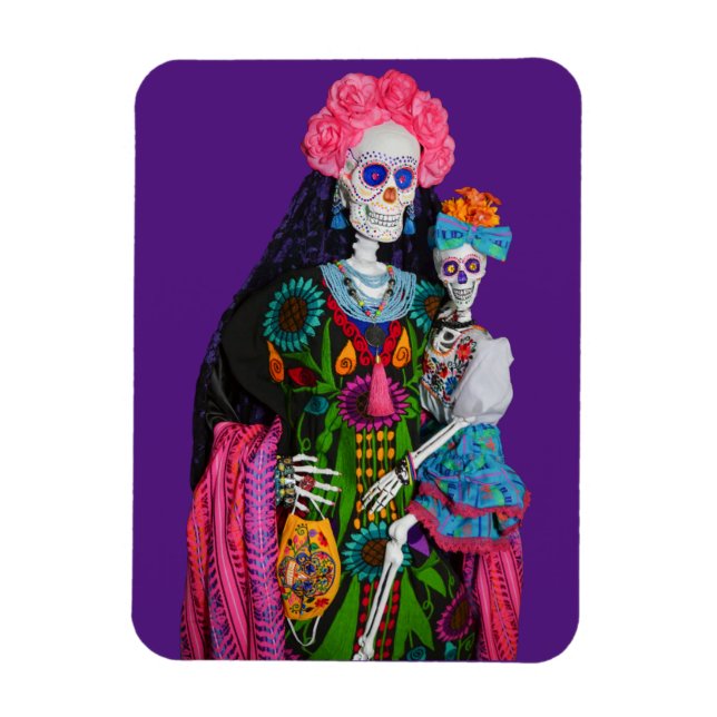 Catrina and Child Day of the Dead Sugar Skull Magnet (Vertical)