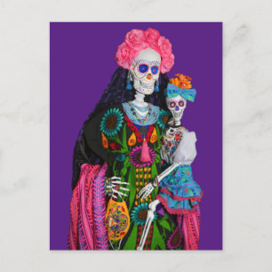 Catrina and Child Day of the Dead Sugar Skull Postcard