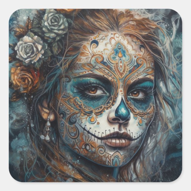Catrina Azul Square Sticker (Front)