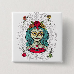 Catrina Día de Muertos Web 2 Inch Square Button