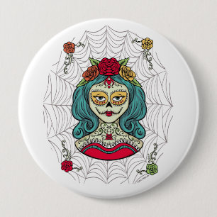 Catrina Día de Muertos Web 4 Inch Round Button