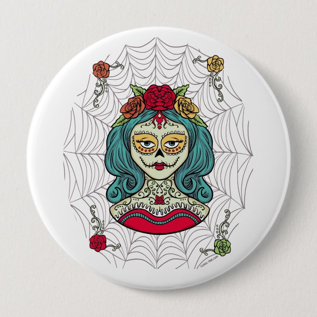 Catrina Día de Muertos Web 4 Inch Round Button (Front)