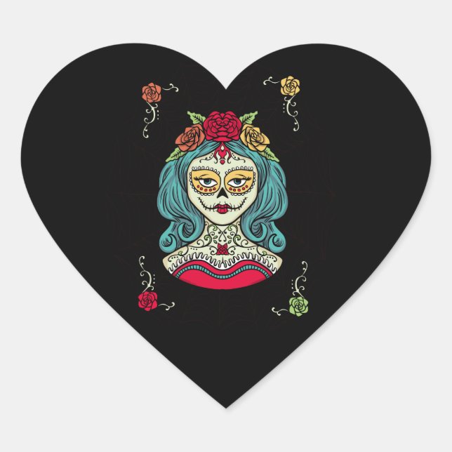 Catrina Día de Muertos Web Heart Sticker (Front)