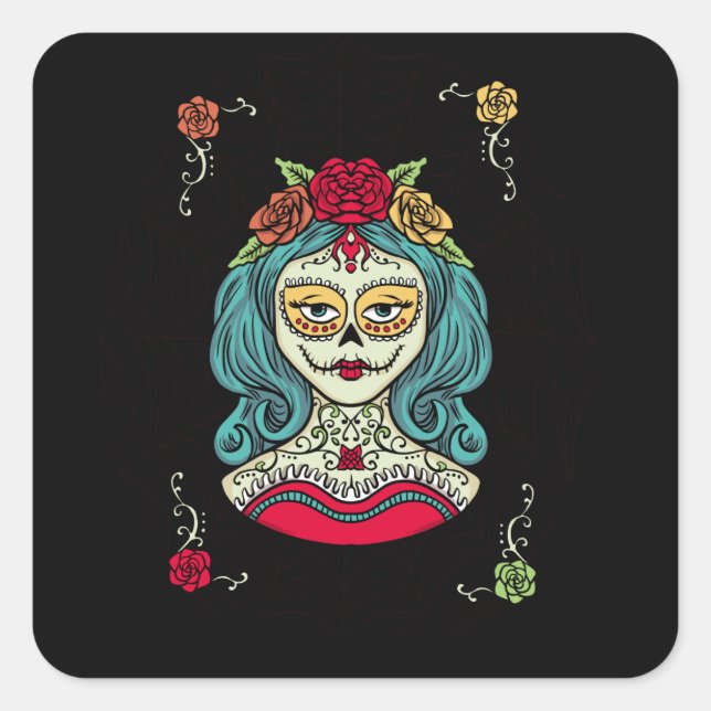 Catrina Día de Muertos Web Square Sticker (Front)