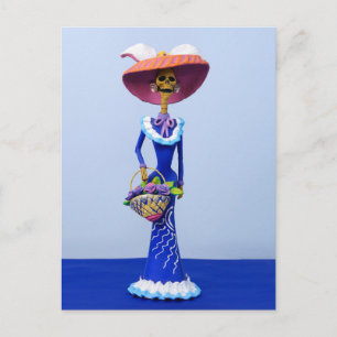 Catrina in a Blue Dress and Pink Hat Postcard