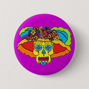 Catrina Sugar Skull 2 Inch Round Button