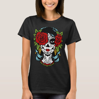 Catrina Sugar Skull Calavera Mexican Rose Eye - Ar T-Shirt