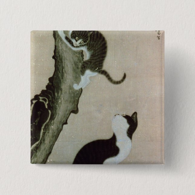 Cats, 17th century (ink on silk) 2 inch square button (Front)