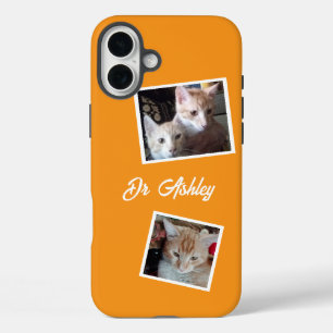 Cats 2 Photos Collage Pets Name Orange iPhone 16 Plus Case