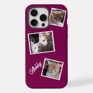 Cats 3 Photos Collage Pets Name Burgundy iPhone 15 Pro Max Case