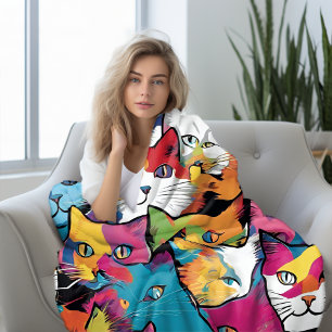 Cats Abstract Pop Art Design  Fleece Blanket