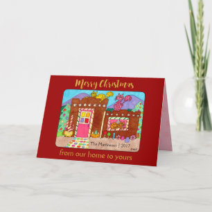 Cats & Adobe Gingerbread House Deluxe Christmas Holiday Card