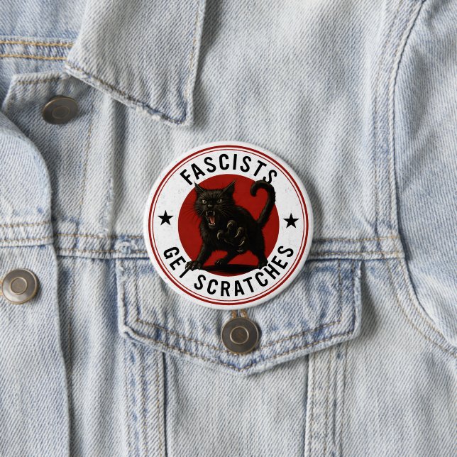 Cats Against Fascists 3 Inch Round Button (In Situ)