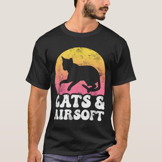 Cats & AirSoft Vintage Retro Hobby T-Shirt (Front)