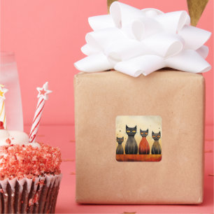 Cats alert, at-attention, AI generated, Square Sticker