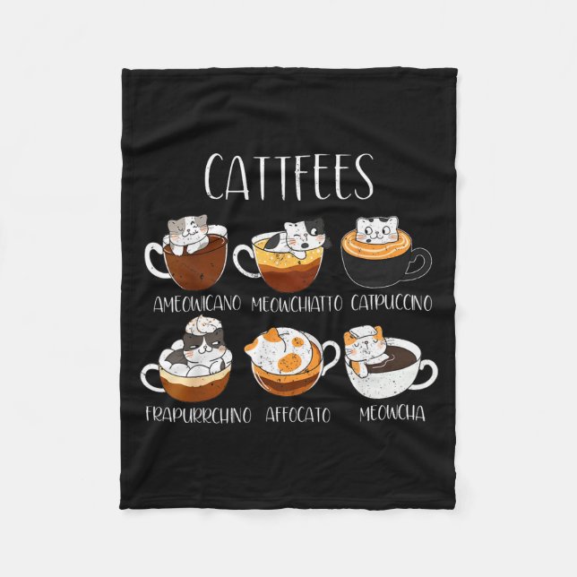Cats &amp; Coffee Lover Funny Caffeine Quote Cattf Fleece Blanket (Front)
