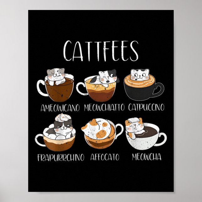 Cats &amp; Coffee Lover Funny Caffeine Quote Cattf Poster (Front)