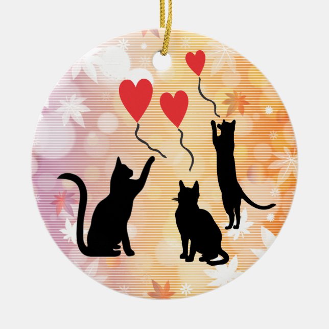 Cats And Balloons Ceramic Ornament (Front)